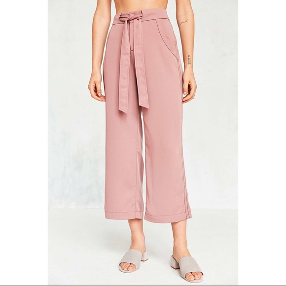 BDG Pants - BDG Arielle Tie-Waist Pink Trouser Crop Pant